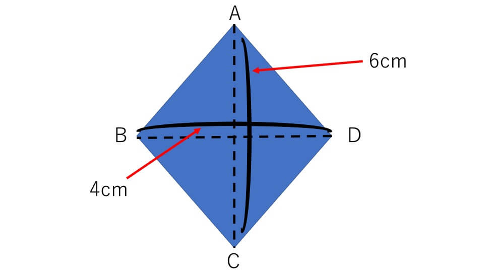 対角線６ｃｍと４ｃｍのひし形の図
