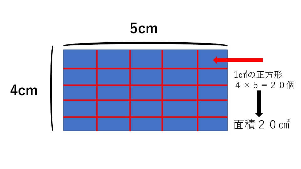 長方形のたてとよこを1cmずつに刻んだ図