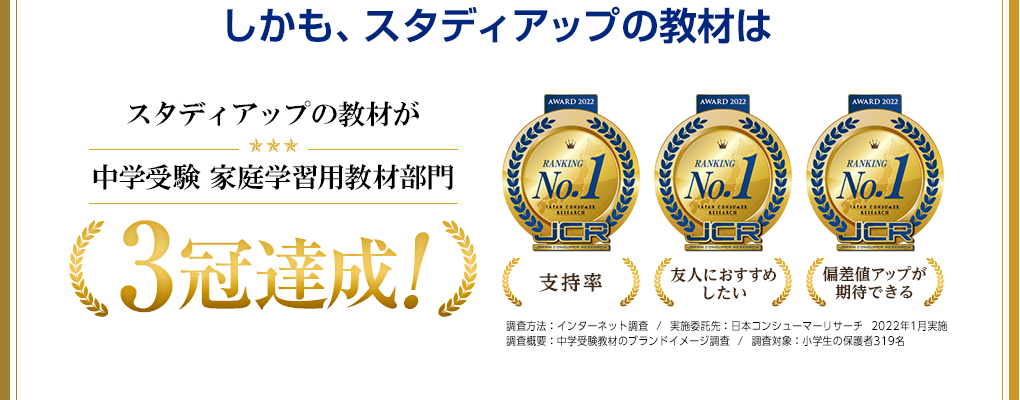 中学受験 家庭学習用教材部門 3冠達成！